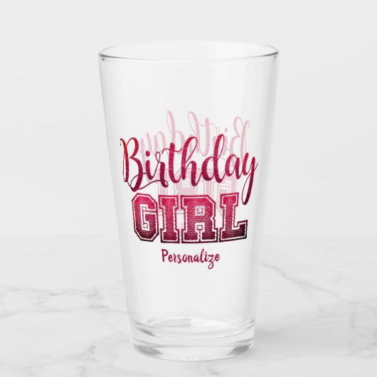 Verre Fun Anniversaire Fille Rose Personnalisée (Devant)