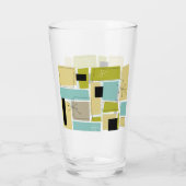 Verre Funky Aqua Blue Yellow Rectangs milieu du siècle (Dos)