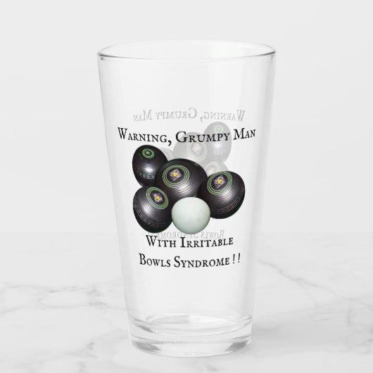 Verre Funny Grumpy Man Lawn Bowler, (Dos)