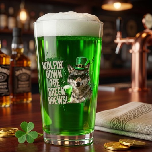 Verre Funny Wolfin Down Green Brews St Patricks Day