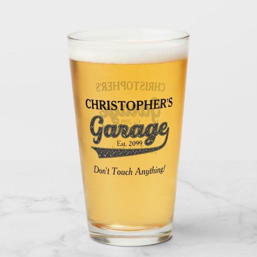 Verre Garage Ne Touchez rien Boire Bière Pint (Devant (rempli))