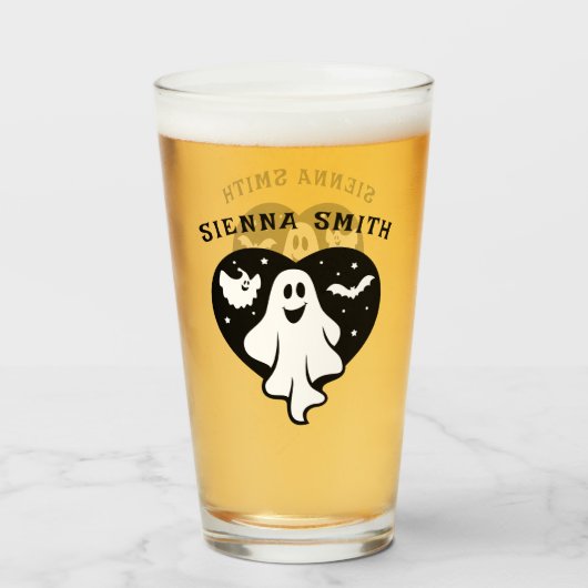 Verre Ghost Halloween mignon Avec Coeur Et Chat (Devant (rempli))