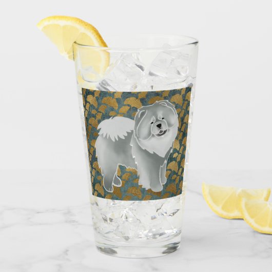 Verre GINKGO Blue Chow 16 oz design avant et arrière (Devant glace)