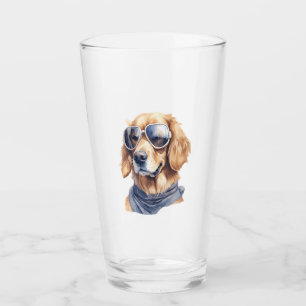 Verre Golden Retriever avec lunettes de soleil