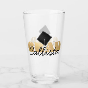 Verre Grad Gold Black Graduation Cap Monogramme Nom