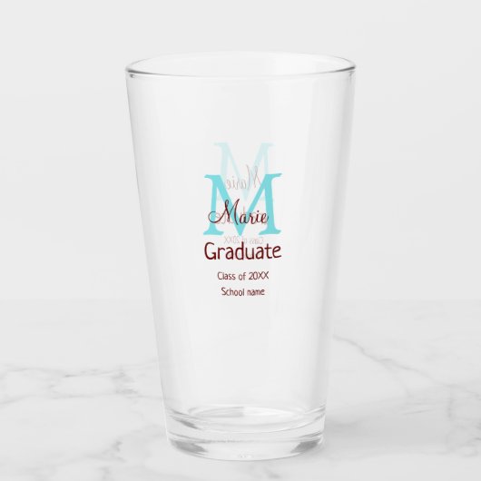 Verre Gradué ajouter nom monogramme vert rose simple min (Devant)