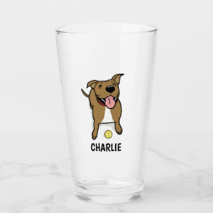Verre Grande Brown et blanche mignonne caricature Chien
