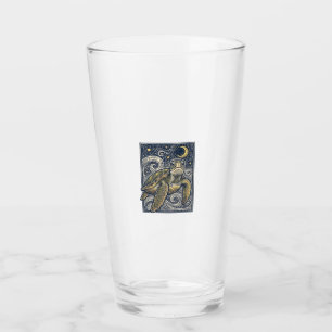 Verre Gravure ancienne tortue marine nuit étoilée