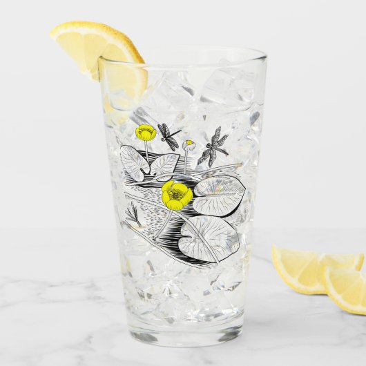 Verre Gravure jaune nénuphars (Devant glace)