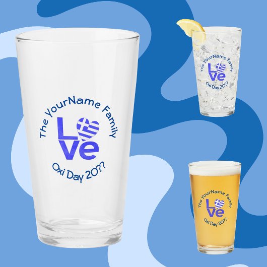 Verre Grèce Coeur Drapeau Bleu AMOUR Personnalisé