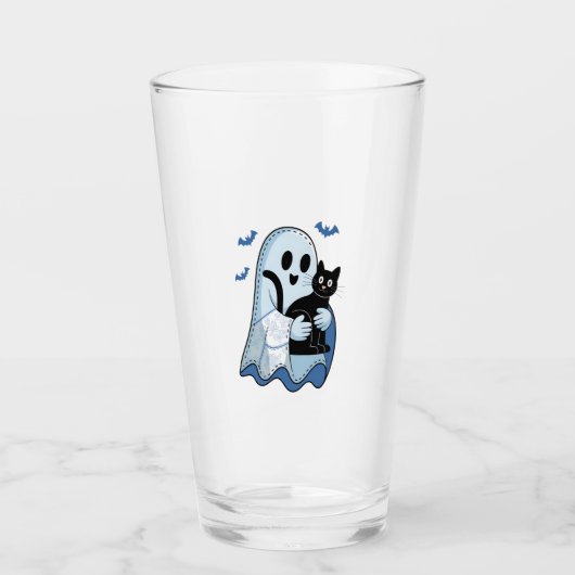 Verre Halloween bleu Denim Ghost et chat (Devant)
