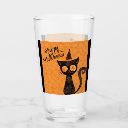 Verre Halloween/chat/citrouille/automne (Devant)