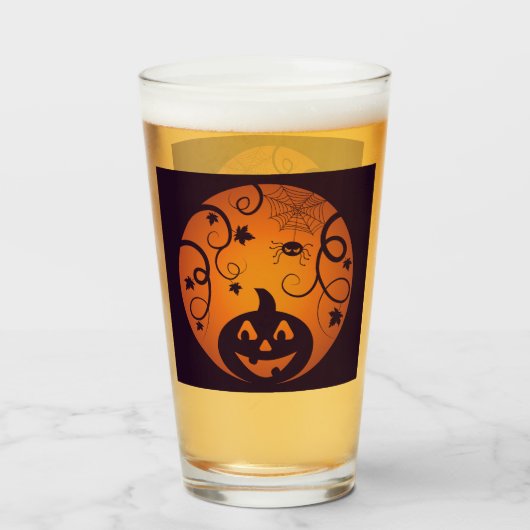 Verre Halloween Jack-o'-lantern citrouille visage et ara (Devant (rempli))