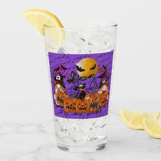 Verre Halloween violet à la mode Joyeux Gnome (Devant glace)