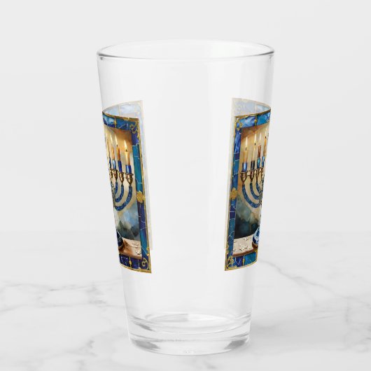 Verre Hanoukka bleue Menorah (Gauche)