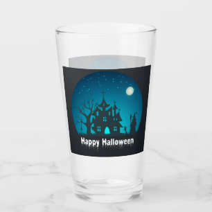 Verre Happy Halloween Maison hantée bleue et noire