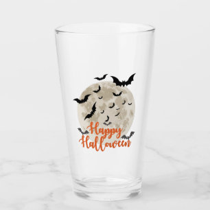 Verre Happy Halloween - Pleine lune et chauves-souris