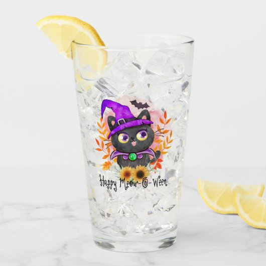 Verre Happy Meow-o-ween -Chat Sorcière Noire (Devant glace)