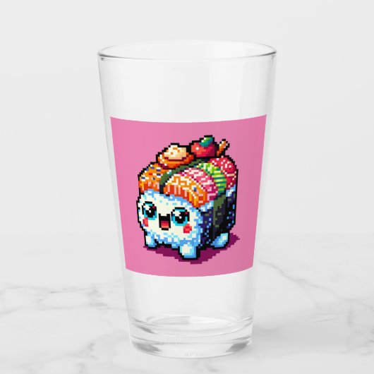 Verre Happy Sushi Roll - Cute Pixel Art Japonais Nourrit (Devant)