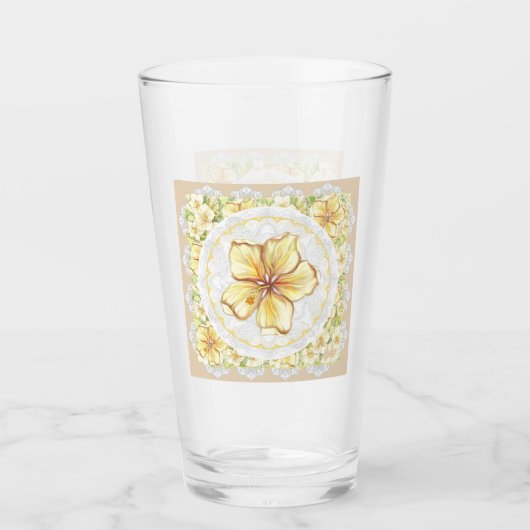 Verre Hibiscus & dentelle JAUNE (Devant)