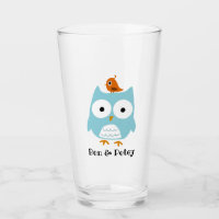 Hibou bleu mignon et petit oiseau personnalisés