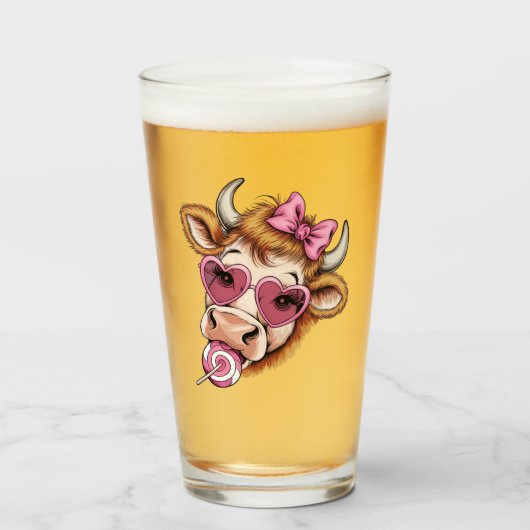 Verre Highland Cow Valentine Coquette Saint-Valentin (Devant (rempli))