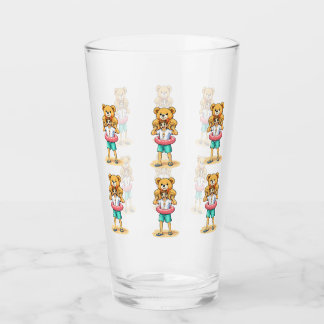 Verre Homme de dessin animé mignon avec un ours en peluc