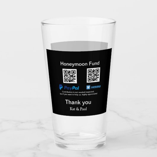 Verre Honeymoon Fund PayPal Venmo QR code Merci (Devant)