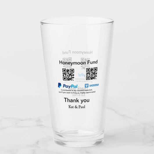 Verre Honeymoon Fund PayPal Venmo QR code Merci (Devant)