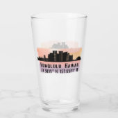 Verre Honolulu Skyline Latitude et Longitude Pint (Dos)