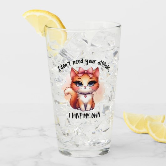 Verre I Don't Need Your Attitude Funny Cat Lover Gift  (Devant glace)