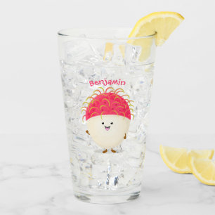 Verre Illustration de cartoon de rambutan rose mignon