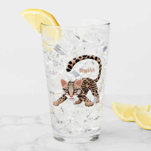 Verre Illustration de cartoon d'ocelot mignon (Devant glace)