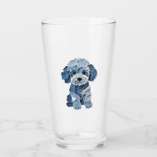 Verre Illustration de chien en patchwork de denim mignon (Devant)