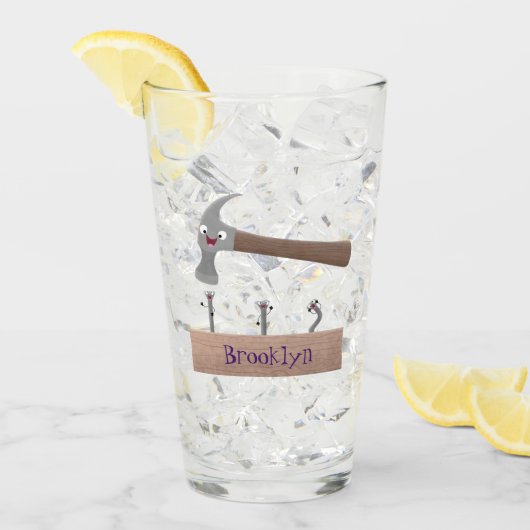 Verre Illustration de dessin mignon, marteau et ongles (Devant glace)