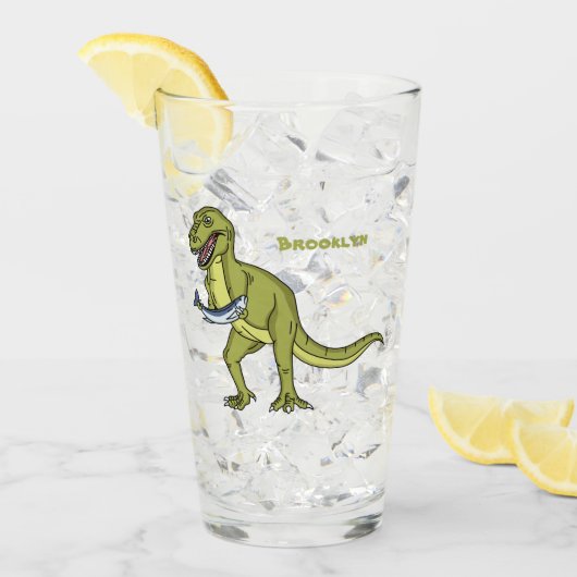 Verre Illustration de dinosaure T rex drôle (Devant glace)