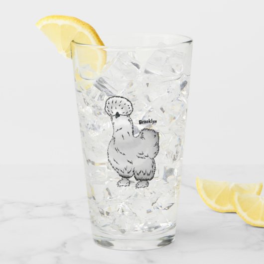 Verre Illustration de la caricature du poulet Silkie (Devant glace)
