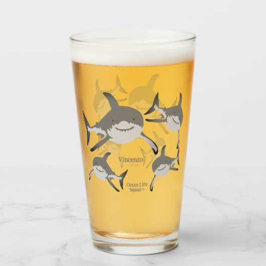 Verre Illustration de la vie marine du requin souriant (Devant (rempli))