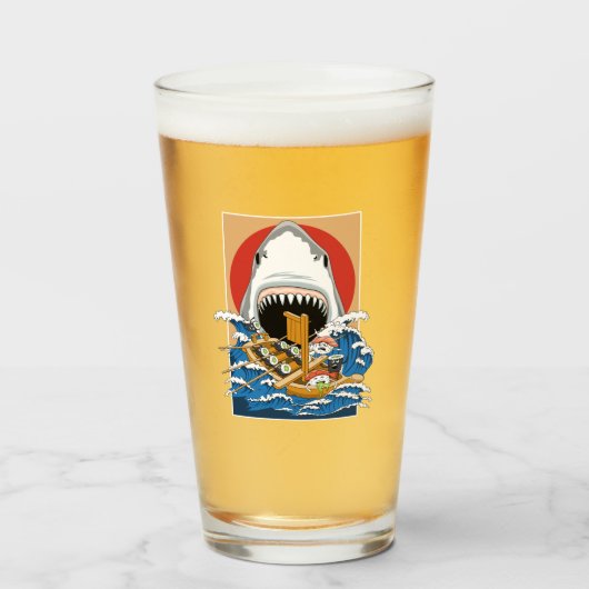 Verre Illustration de l'attaque de requins sushis (Devant (rempli))