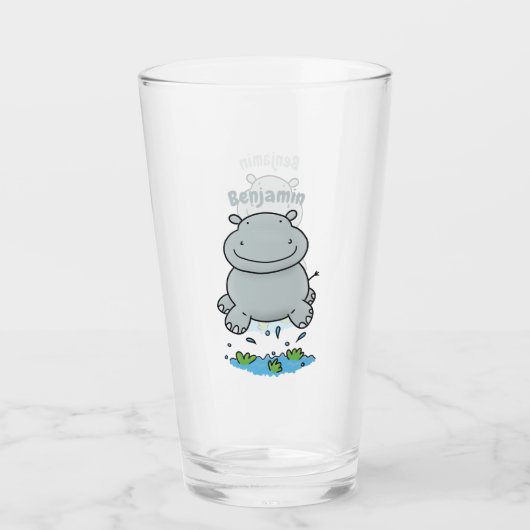 Verre Illustration de saut en hippo mignon (Devant)