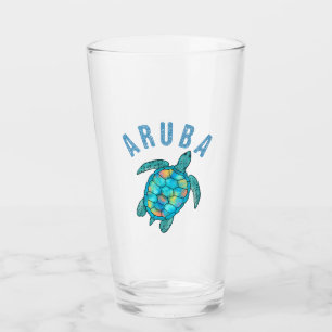 Verre Illustration de tortue marine de la plage d'Aruba