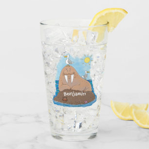 Verre Illustration drôle de morse joyeux