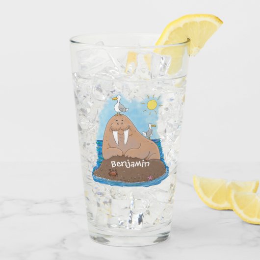 Verre Illustration drôle de morse joyeux (Dos glace)