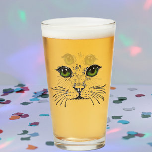Verre Illustration d'un visage de chat aux yeux verts vi