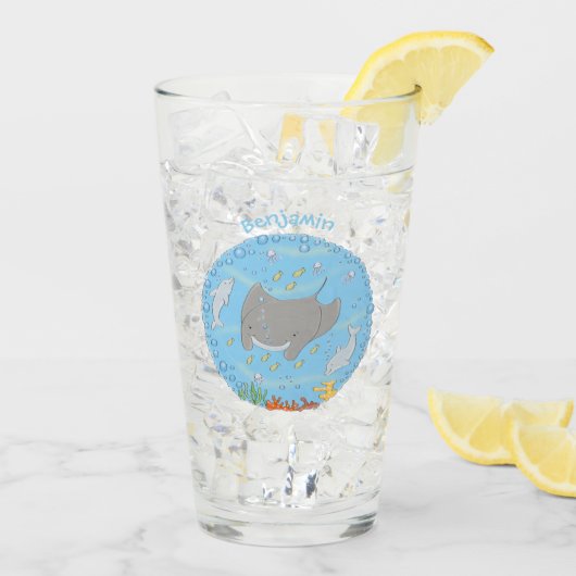 Verre Illustration d'une mignonne raie manta et de bulle (Dos glace)