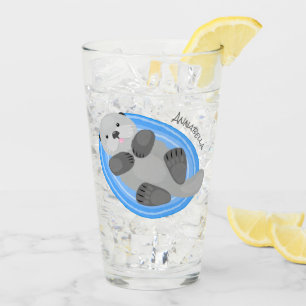 Verre Illustration en bleu de loutre de mer joyeux