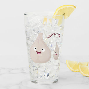 Verre Illustration végétale de caricature à l'ail mignon