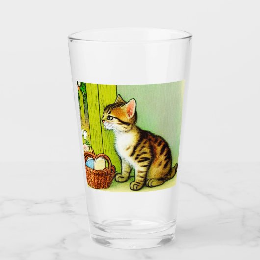 Verre Illustration vintage Tabby Cat (Devant)