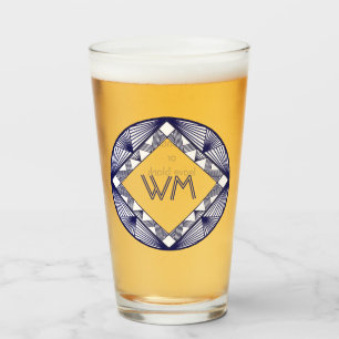 Verre Initiales personnalisées Elégant cadre bleu déco d