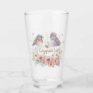 Verre Inséparables aquarelle avec roses pour mariage